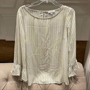 AW: Carolina Belle Bell Sleeve Womens Top Size Large Stripe White Blue Keyhole